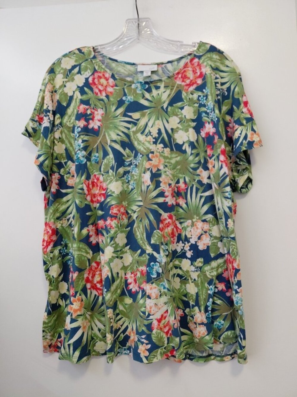 J Jill Lightweight Stretch Cotton Modal Tee Short Sleeve Floral XL Petite